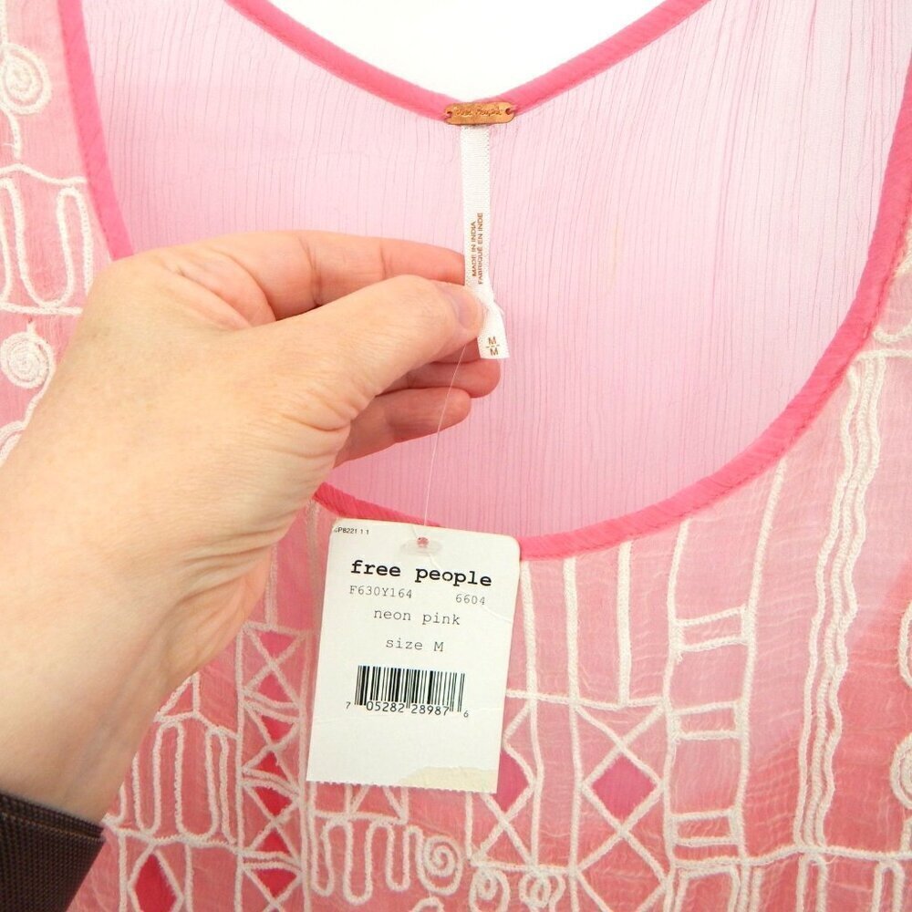 Free People Pink Sheer Embroidered Mini Dress - Picture 6 of 7